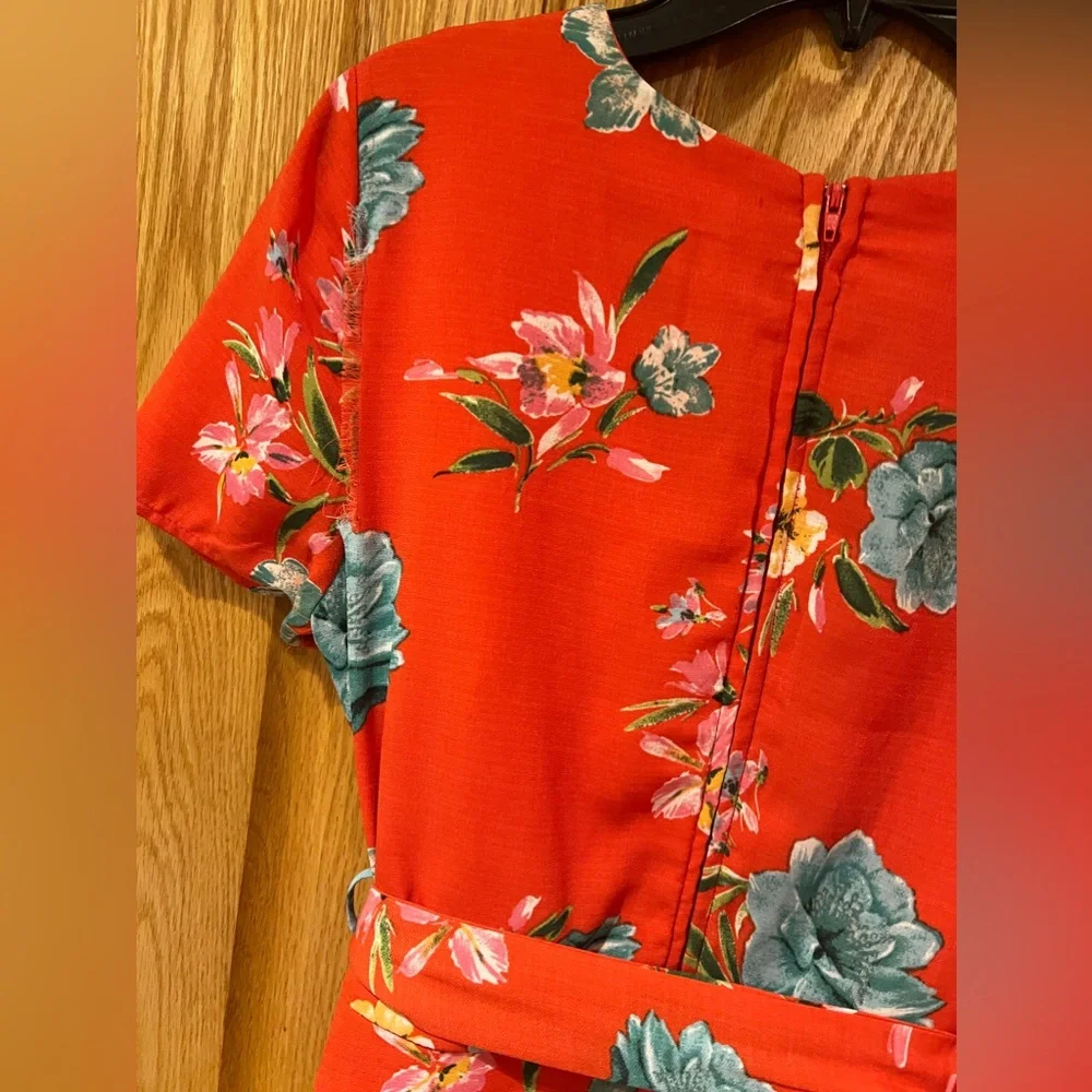 Nordstrom Love, Nickie Lew Orange Floral Faux Wrap Ruffle Mini‎ Dress Size 3